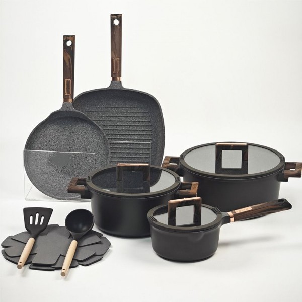 Granite Non-stick Cookware Set 13 Pieces Medical Stone Aluminum Gas Induction Cooker Universal Soup Pot Frying Pan Milk Pot Set