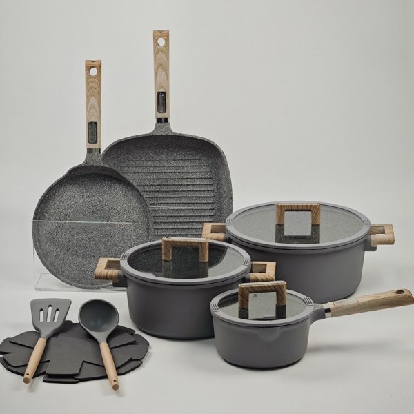 Granite Non-stick Cookware Set 13 Pieces Medical Stone Aluminum Gas Induction Cooker Universal Soup Pot Frying Pan Milk Pot Set