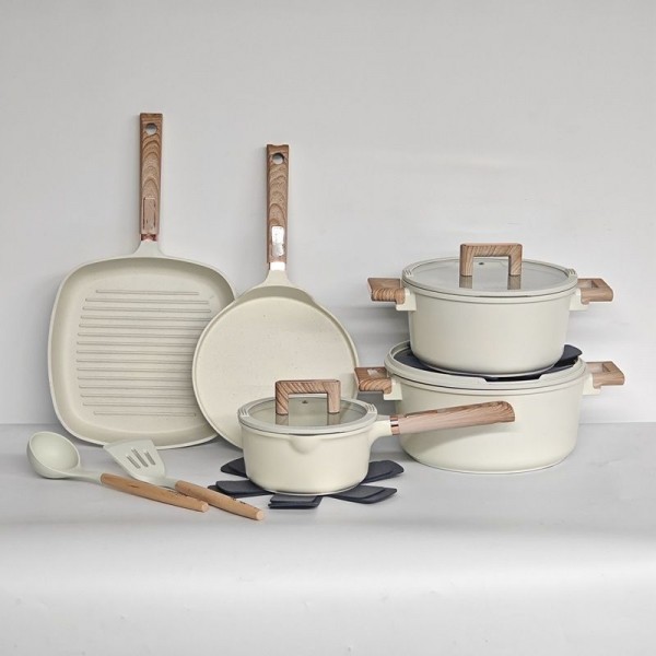 Granite Non-stick Cookware Set 13 Pieces Medical Stone Aluminum Gas Induction Cooker Universal Soup Pot Frying Pan Milk Pot Set