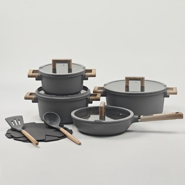 Granite Non-stick Cookware Set 13 Pieces Medical Stone Aluminum Gas Induction Cooker Universal Soup Pot Frying Pan Milk Pot Set
