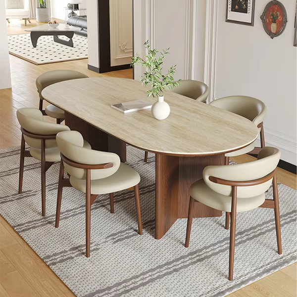 Nordic Retro Style 6-Seater Dining Table Set Modern Design Wood Kitchen Dinner Table and Chairs Set Kitchen Furniture