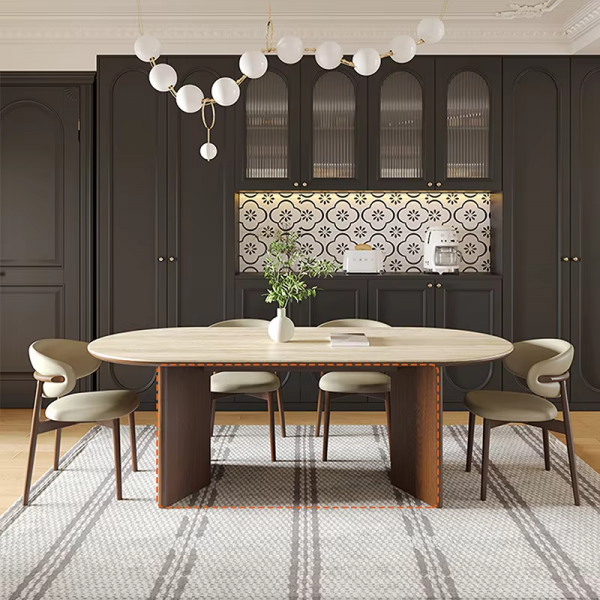 Nordic Retro Style 6-Seater Dining Table Set Modern Design Wood Kitchen Dinner Table and Chairs Set Kitchen Furniture