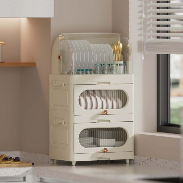 Cookware Cabinets Plastic Storage Cabinets Household Kitchens Foldable Kitchen Dish and Bowl Storage Cabinet
