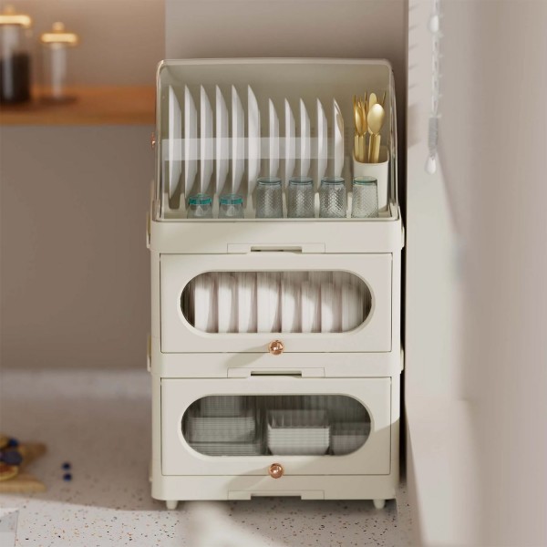 Cookware Cabinets Plastic Storage Cabinets Household Kitchens Foldable Kitchen Dish and Bowl Storage Cabinet