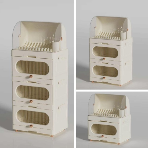 Cookware Cabinets Plastic Storage Cabinets Household Kitchens Foldable Kitchen Dish and Bowl Storage Cabinet