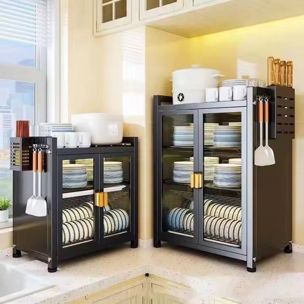 Large Capacity Kitchen Storage Cabinet Multi-layer Bowls Dishes Storage Shelf Dustproof Durable Carbon Steel Cupboard with Doors