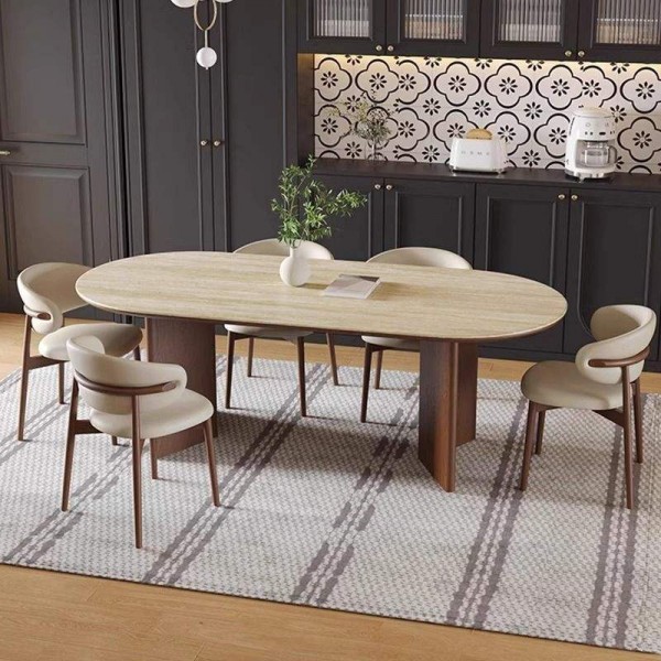 Modern Retro 6-Seater Walnut Kitchen Table Oval Solid Wood Solid Wood Dining Table Set 8 Chairs for Restaurant Home Dinner