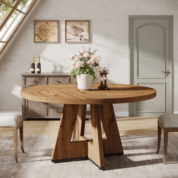 Modern 47-Inch Wooden Pedestal Base Dining Table for 4-6 Round Kitchen & Dining Room Circle Table