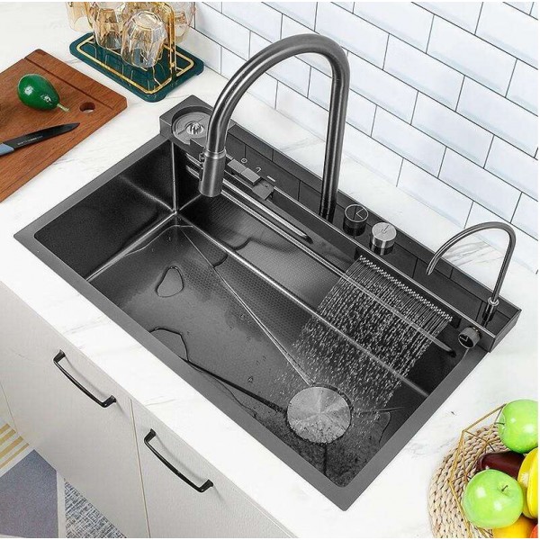 Luxury Undermount Hidden Black Dishwasher Multifunction Stainless Steel Modern Waterfall Smart Kitchen Sinks Waterfall
