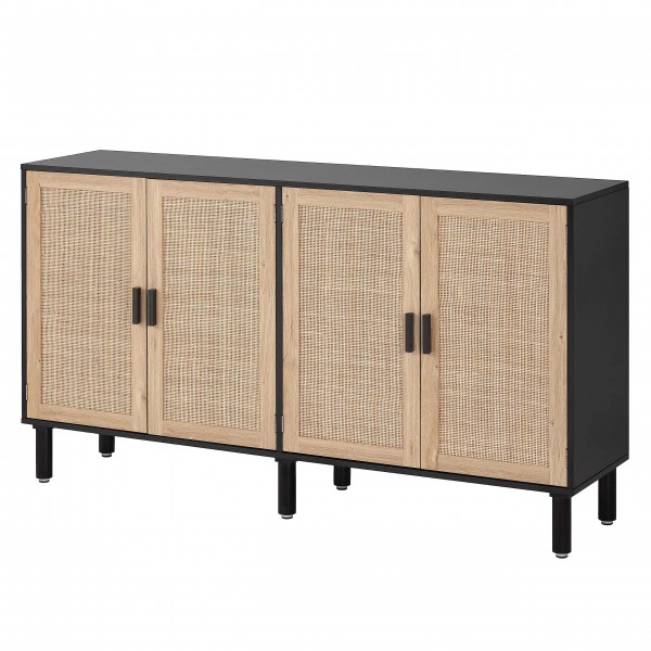 Wood Buffet Kitchen Storage Cabinet Sideboard With Rattan Decorated Doors