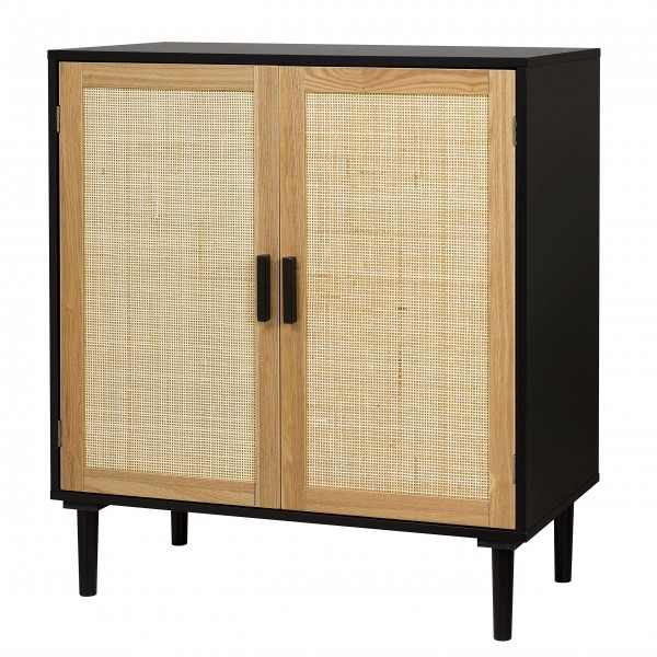 Wood Buffet Kitchen Storage Cabinet Sideboard With Rattan Decorated Doors