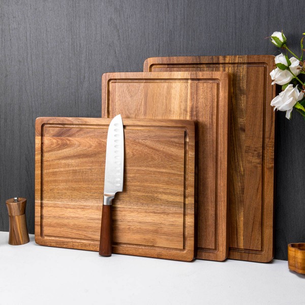 Wood Cutting Board with Juice Grooves for Kitchen Meal Prep Outdoor Food Serving Chopping Cutting Board