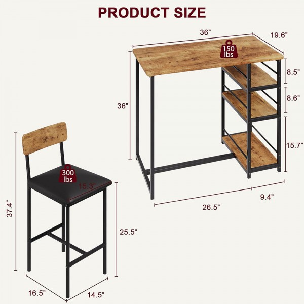 Kitchen Table Set Wood Dining Table and 2 Upholstered Chairs with Storage Shelf for Dining Room