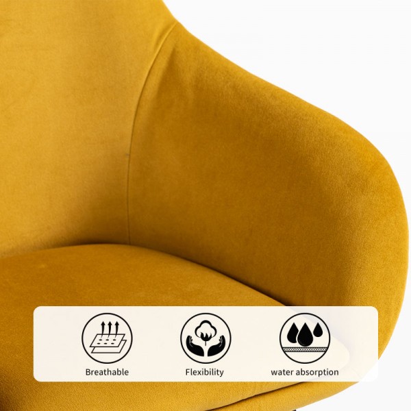 Modern Yellow Velvet Bar Stool with Black Metal Legs for Kitchen and Bars Dining Chair Living Room Leisure Chair