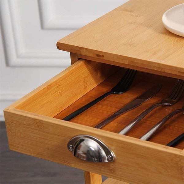 Bamboo Kitchen Trolley Cart Assembled Kitchen Island With Wheels