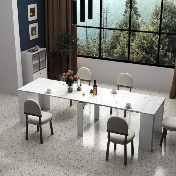 Modern Rectangular Extendable Marble Dining Table for Home Kitchen Living Room Conference Room Furniture
