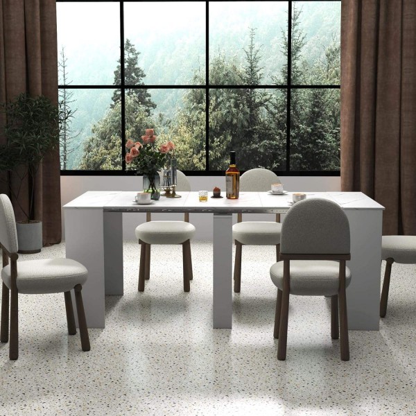 Modern Rectangular Extendable Marble Dining Table for Home Kitchen Living Room Conference Room Furniture