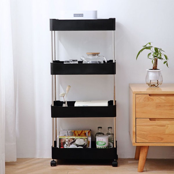 3 Tier Black Kitchen Cart Trolley Storage Rack Rolling Utility Storage Rack Cart on Wheels