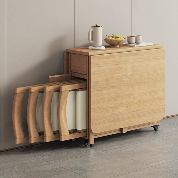 Space-Saving Design Solid Wood Multifunctional Folding Table Universal Wheel Mobile Dining Chair Combination Furniture Set