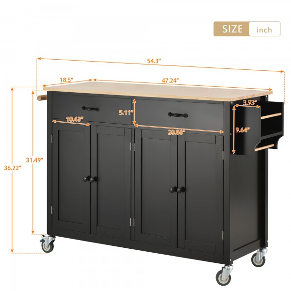 Rolling Mobile Kitchen Island with Storage and Towel Rack, Portable Island Table for Dining with 2 Drawers and 2 Cabinets