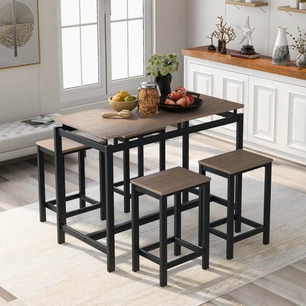 Ironwork Modern Simple Style Dining Table Piece Solid Wood Top Dining Set Dining Table and Chair Set for 4