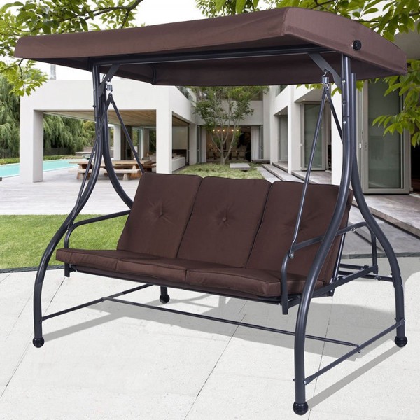 Outdoor Garden Courtyard Furniture 3 Seater Garden Brown Metal Jhula Swing Chair Bed Porch Swing Canopy