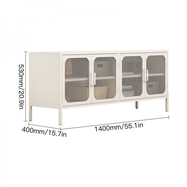 Elegant White 4-Door Mesh Metal Storage Cabinet Home Office and Living Room Organization Furniture for Dining and Home Bar Use