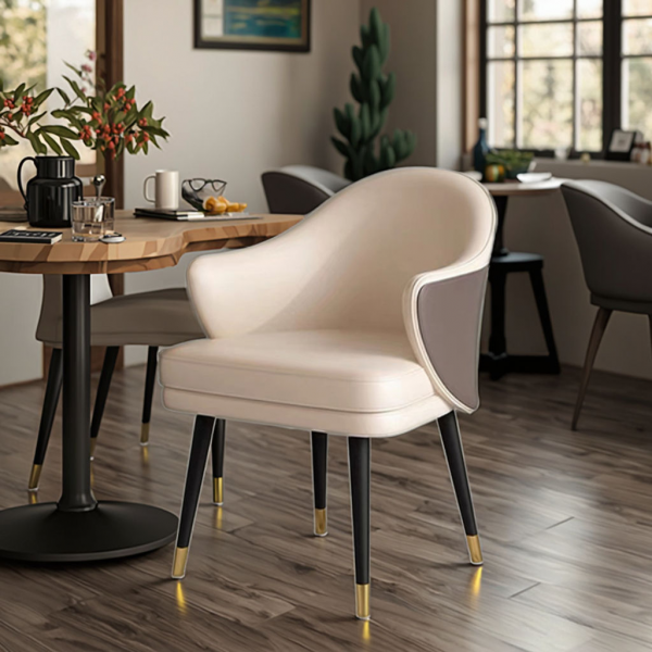 Modern Cotton Armchair Comfortable Dining Makeup Chair Leather Fabric Wooden Legs Dining Room Set Dining Chair