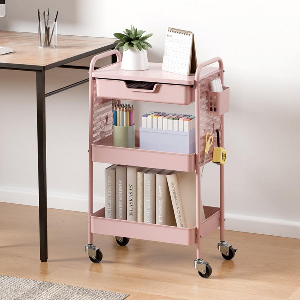 Multi Purpose 3 Tier Rolling Storage Rack Organizer Utility Trolley DIY Pegboard Storage Cart with Drawer