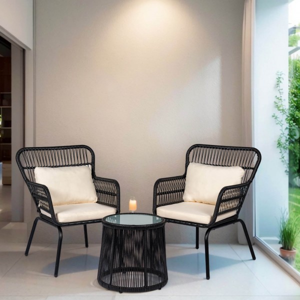 Modern Simple Wicker Garden Set Balcony Furniture Patio Bistro Sets Large Armchairs Rattan Conversation Sets Outdoor Chairs