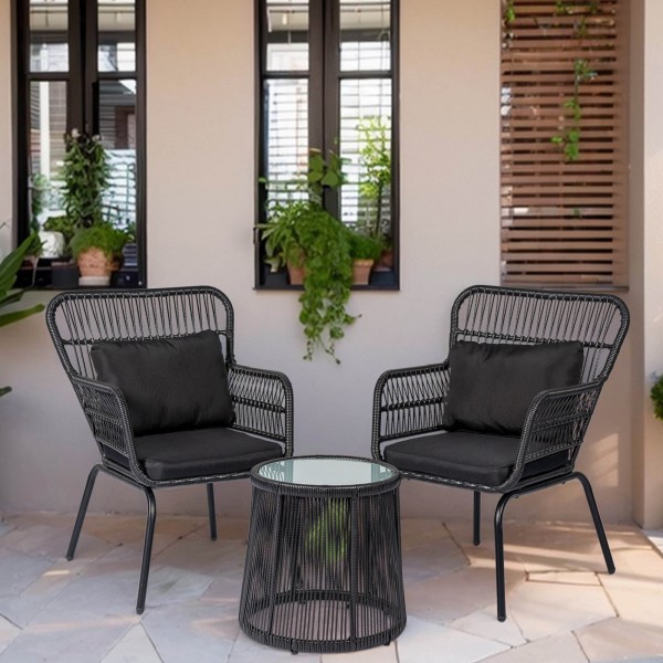 Modern Simple Wicker Garden Set Balcony Furniture Patio Bistro Sets Large Armchairs Rattan Conversation Sets Outdoor Chairs