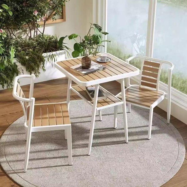 Small Apartment Tea Time Villa Garden Leisure Household Simple Square Outdoor Table Chair Combination for Dining Wood Material