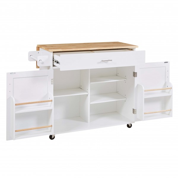 Kitchen Island with Drop Leaf, Rolling Kitchen Island Cart with Internal Storage Racks, Wood Kitchen Island on Wheels