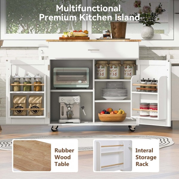 Kitchen Island with Drop Leaf, Rolling Kitchen Island Cart with Internal Storage Racks, Wood Kitchen Island on Wheels