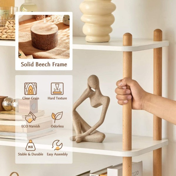 Modern 5-Tier Free Standing Oak Wooden Bookcase Rectangle Open Bookshelf for Dish Plate Storage Display Stand for Living Room
