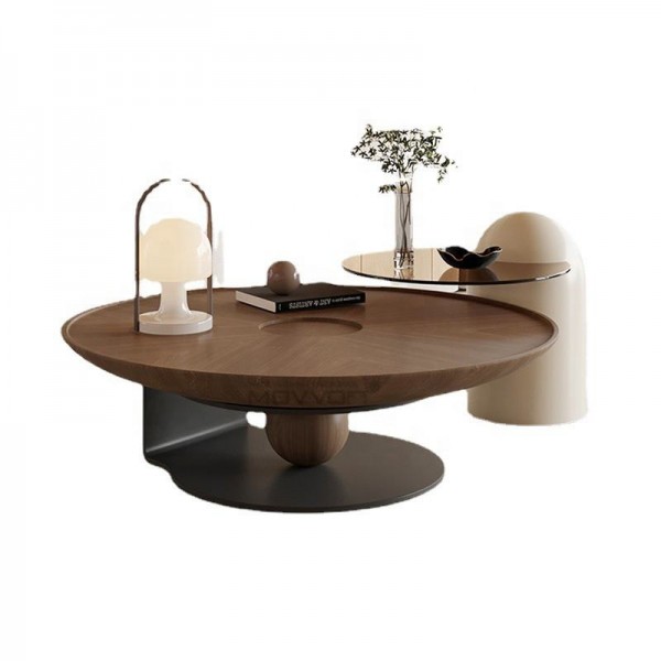 Nordic Style New Luxury Round Coffee Table Set Living Room Furniture with Wooden Base and Glass Top