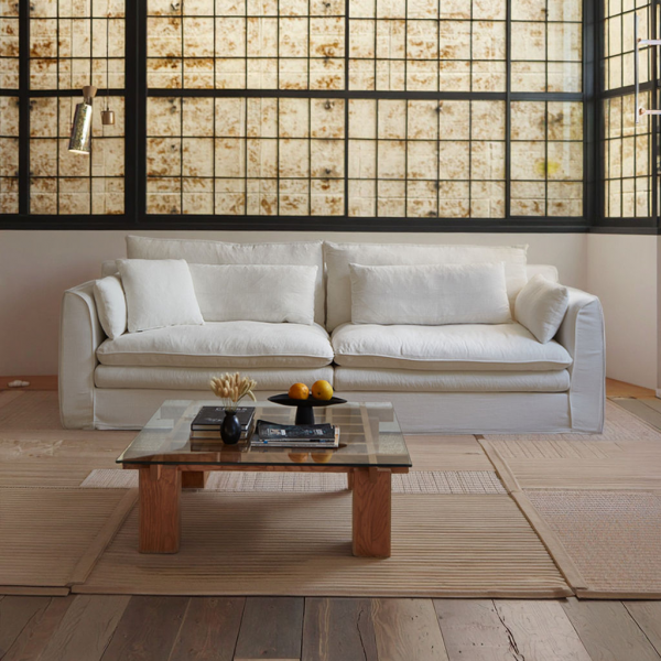 Japanese-Style Wabi-Sabi Luxury Minimalist Comfortable Soft Sofa Set Solid Wood Cotton and Linen Sofa Designer FURNITURE