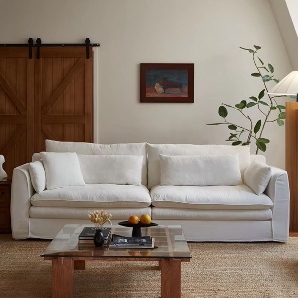 Japanese-Style Wabi-Sabi Luxury Minimalist Comfortable Soft Sofa Set Solid Wood Cotton and Linen Sofa Designer FURNITURE