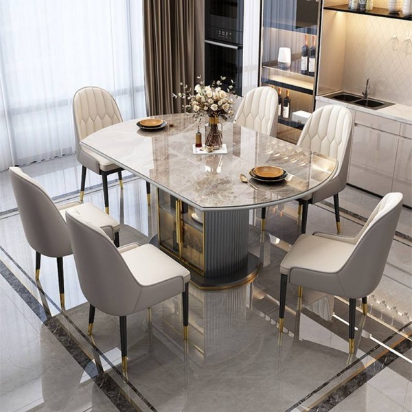 Luxury Round Table Space Saving Furniture Foldable Rock Slab and Dinning Table Set for 6