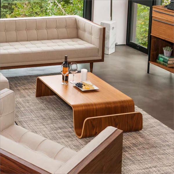 Mid Century Modern Luxury Hotel Home Living Room Furniture Curved Plywood Soild Wood Coffee Table