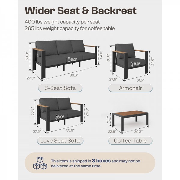 Modern Aluminum Waterproof Furniture Sofa Set Leisure Durable Garden 4 Piece Patio Conversation Sets