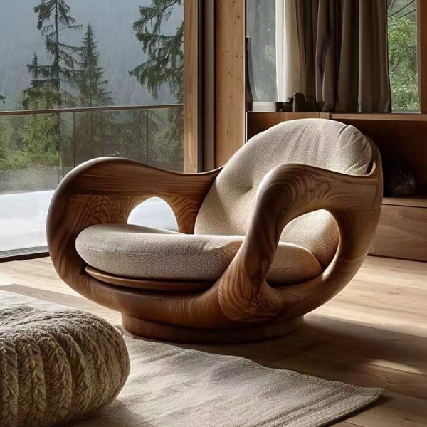 Sofa Chair Designer New Creative Single First Class Cabin Log Living Room Study Italian Style Relaxing Solid Wood Sofa