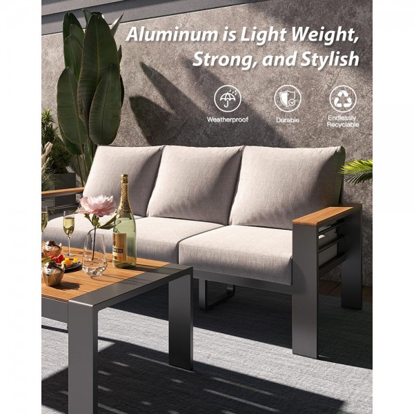 5 Piece Grey Aluminum Luxury Outdoor Courtyard Garden Furniture Set Garden Leisure Combination Sofa Coffee Table Set