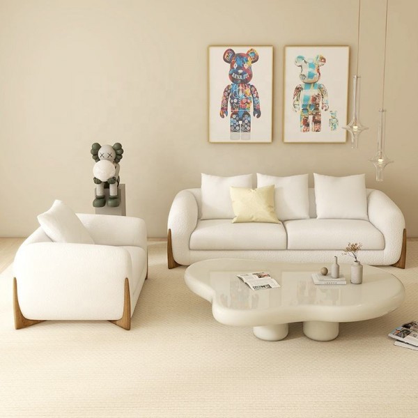 Nordic Modern Apartment Furniture Polar Fleece 2 Seater Lounge Sofa Fabric Couch Set Upholstered Living Room Modular Sofas
