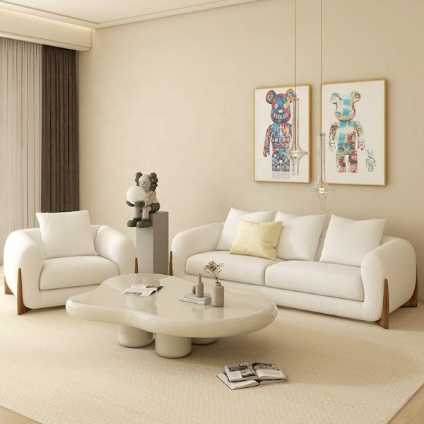 Nordic Modern Apartment Furniture Polar Fleece 2 Seater Lounge Sofa Fabric Couch Set Upholstered Living Room Modular Sofas