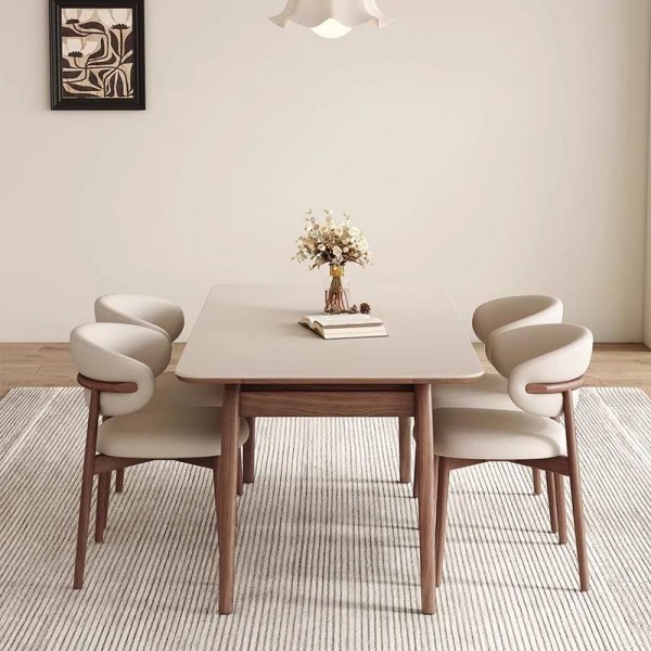 Modern Solid Wood Dining Room Furniture Set Including Marble Top Dining Table and Chairs for Home Use