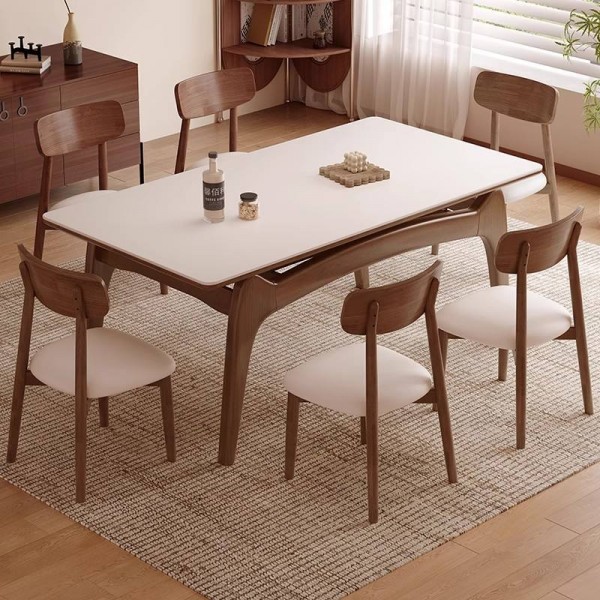 Modern Solid Wood Dining Room Furniture Set Including Marble Top Dining Table and Chairs for Home Use