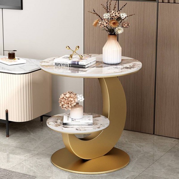 Luxury Marble Tabletop Storage Coffee Bedside Table Modern Living Room Furniture Metal Sofa Side Table