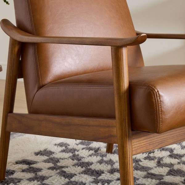 Mid Century Chair Leather Luxury Modern Style Solid Teak Wood Frame Living Room Furniture Wooden Chairs Furniture