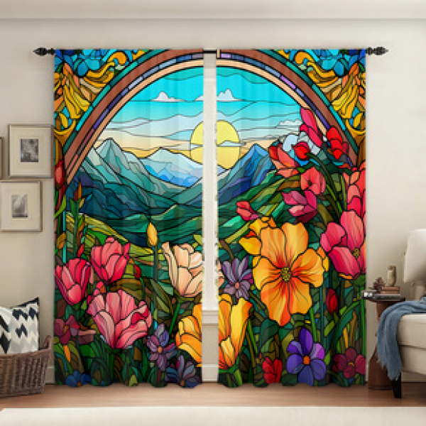2PCS Flower Landscape Pattern Curtain Factory OEM 3D Digital Printing Cross border Amazon Curtain Hot Selling Pattern